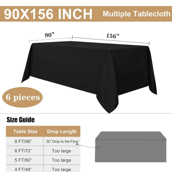 COPY - Black 90 x 156 Tablecloths - Picture 7 of 7